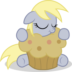 Size: 6006x6008 | Tagged: safe, artist:agamnentzar, derpy hooves, pony, g4, .svg available, :t, absurd resolution, cute, derpabetes, eyes closed, female, filly, floppy ears, giant muffin, hug, muffin, simple background, sleeping, smiling, solo, that pony sure does love muffins, transparent background, vector
