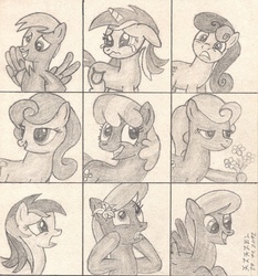 Size: 3455x3707 | Tagged: safe, artist:azazelcz, bon bon, carrot top, cheerilee, cloud kicker, daisy, derpy hooves, flower wishes, golden harvest, lily, lily valley, lyra heartstrings, roseluck, sweetie drops, earth pony, pegasus, pony, unicorn, g4, female, mare