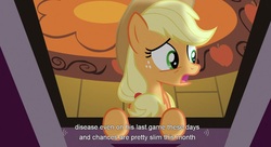 Size: 1583x863 | Tagged: safe, screencap, applejack, apple family reunion, g4, my little pony: friendship is magic, youtube caption