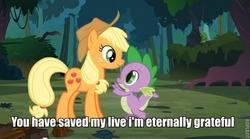 Size: 628x349 | Tagged: safe, applejack, spike, g4, spike at your service, image macro, reference, toy story, toy story 2