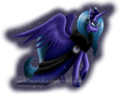 Size: 1125x844 | Tagged: safe, artist:paperlotus, princess luna, alicorn, pony, g4, clothes, dress, earring, female, jewels, mare, partially transparent background, s1 luna, solo, stars