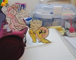 Size: 609x479 | Tagged: safe, artist:danadyu, fluttershy, pinkie pie, g4, paper child, papercraft, traditional art