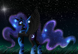 Size: 4000x2800 | Tagged: safe, artist:azzu-nyan, nightmare moon, pony, g4, female, solo, stars