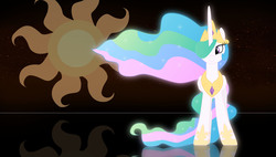 Size: 3000x1700 | Tagged: safe, artist:chaz1029, princess celestia, alicorn, pony, g4, female, jewelry, mare, regalia, solo, wallpaper