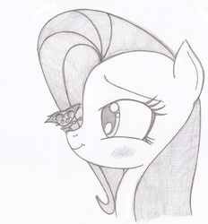Size: 1317x1422 | Tagged: safe, artist:brony1991, fluttershy, butterfly, pony, g4, bust, butterfly on nose, insect on nose, monochrome, traditional art