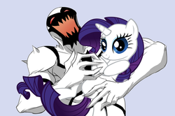 Size: 939x623 | Tagged: safe, rarity, g4, anti-venom, crossover, hug, laughing, marvel, wat