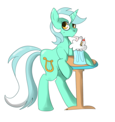 Size: 880x932 | Tagged: safe, artist:letirary, lyra heartstrings, pony, g4, bipedal, female, milkshake, simple background, solo, table, transparent background