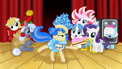 Size: 1704x962 | Tagged: safe, artist:peppersupreme, fancypants, fleur-de-lis, hoity toity, photo finish, prince blueblood, rarity, sapphire shores, earth pony, pony, unicorn, g4, colt, colt blueblood, colt fancy pants, colt hoity toity, cute, female, filly, filly finish, filly fleur de lis, filly rarity, filly sapphire shores, hair over eyes, hidden eyes, hilarious in hindsight, male, mouth hold, open mouth, prince bluebetes, raribetes, smiling, wide eyes, younger