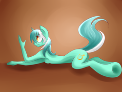 Size: 3072x2304 | Tagged: safe, artist:weird--fish, lyra heartstrings, anthro, g4, female, hand, prone, solo