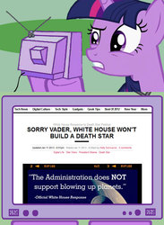 Size: 563x771 | Tagged: safe, twilight sparkle, g4, death star, exploitable meme, meme, text, tv meme, white house