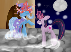 Size: 5000x3700 | Tagged: safe, artist:royalppurpl3, trixie, twilight sparkle, g4, magic duel, angry