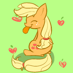 Size: 500x500 | Tagged: safe, artist:xpockybutt, applejack, earth pony, pony, g4, eyes closed, female, sitting, smiling, solo, tongue out