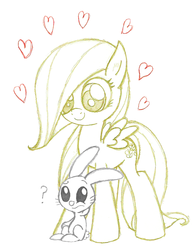 Size: 900x1146 | Tagged: safe, artist:boulderthedragon, angel bunny, fluttershy, g4, filly, lineart, question mark, sketch