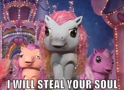 Size: 500x363 | Tagged: safe, minty, pinkie pie (g3), scootaloo (g3), g3, my little pony live: the world's biggest tea party, image macro, irl, nightmare fuel, photo, quadsuit, stage show, uncanny valley
