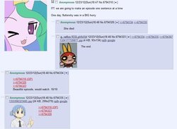 Size: 680x499 | Tagged: safe, fluttershy, g4, /co/, 4chan, 4chan screencap, blossom (powerpuff girls), good job, lucky star, nichijou, text, the powerpuff girls, trollestia, wat