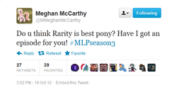 Size: 536x288 | Tagged: safe, rarity, g4, season 3, best pony, meghan mccarthy, text, twitter