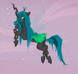 Size: 800x761 | Tagged: safe, artist:clockworknightmare, queen chrysalis, changeling, changeling queen, g4, bedroom eyes, clothes, crown, dress, female, jewelry, regalia, solo, transparent wings, wings