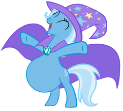 Size: 926x837 | Tagged: safe, edit, trixie, pony, unicorn, g4, belly, bipedal, cape, clothes, eyes closed, female, hat, horn, mare, momma trixie, pregnant, pregnant edit, pregxie, simple background, solo, trixie's cape, trixie's hat, white background