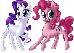 Size: 2306x1652 | Tagged: dead source, safe, artist:madelonetjj, pinkie pie, rarity, earth pony, pony, unicorn, g4, duo