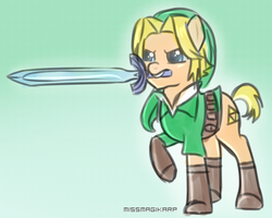 Size: 646x518 | Tagged: safe, artist:missmagikarp, 30 minute art challenge, link, ponified, sword, the legend of zelda