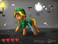 Size: 1024x768 | Tagged: safe, artist:aeritus, 30 minute art challenge, crossover, link, navi, nintendo, ponified, sword, the legend of zelda