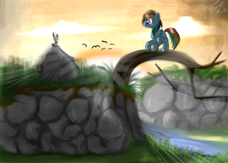 Size: 1371x980 | Tagged: safe, artist:strangemoose, angel bunny, rainbow dash, g4