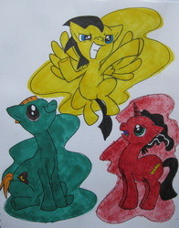 Size: 2369x3025 | Tagged: safe, artist:kirbynat, double d, ed (ed edd n eddy), ed edd n eddy, edd, eddy (ed edd n eddy), ponified, traditional art