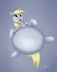 Size: 1023x1280 | Tagged: safe, artist:drumstickpony, derpy hooves, pegasus, pony, g4, aderpose, belly, fat, female, inflation, mare