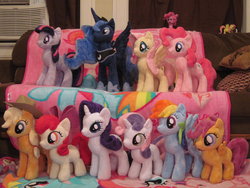 Size: 1280x960 | Tagged: safe, artist:whitedove-creations, apple bloom, applejack, fluttershy, pinkie pie, princess luna, rainbow dash, rarity, scootaloo, sweetie belle, twilight sparkle, g4, customized toy, irl, photo, plushie