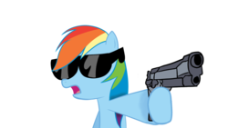 Size: 1920x1080 | Tagged: safe, artist:cipherpie, rainbow dash, g4, gun, sunglasses, weapon