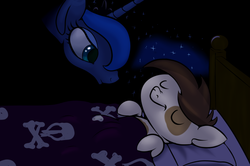 Size: 1219x810 | Tagged: safe, artist:ragingsemi, pipsqueak, princess luna, g4, duo, sleeping