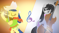 Size: 1920x1080 | Tagged: safe, artist:shadesofeverfree, fiddlesticks, octavia melody, g4, apple family member, bow (instrument), cello, cello bow, fiddle, musical instrument, violin, wallpaper