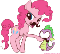 Size: 969x872 | Tagged: safe, artist:hinoraito, pinkie pie, spike, g4, moustache