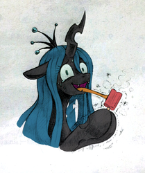 Size: 501x600 | Tagged: safe, artist:discommunicator, queen chrysalis, changeling, changeling queen, g4, colored, female, ice cream, popsicle, solo