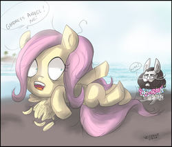 Size: 836x713 | Tagged: safe, artist:velexane, angel bunny, fluttershy, g4, beard, lei