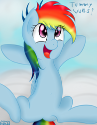 Size: 900x1155 | Tagged: safe, artist:freefraq, rainbow dash, g4, bellyrubs, filly