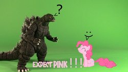 Size: 900x506 | Tagged: safe, pinkie pie, kaiju, g4, crossover, godzilla, godzilla (series), irl, photo, sh monsterarts, tamashii nations, toy