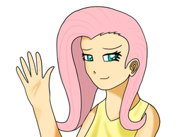 Size: 900x700 | Tagged: dead source, safe, artist:jaceleo, fluttershy, human, g4, female, humanized, simple background, solo