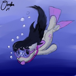 Size: 1000x1000 | Tagged: safe, artist:osakaoji, octavia melody, pony, g4, diving, female, flippers (gear), goggles, scuba diving, scuba gear, solo, swim mask, underwater