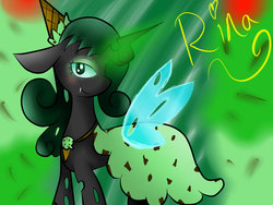 Size: 900x675 | Tagged: safe, artist:voidless-rogue, oc, oc only, changeling, green changeling, ice cream, rina, solo