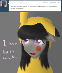 Size: 3779x4488 | Tagged: safe, artist:glittersonyourface, octavia melody, pikachu, g4, ask, costume, female, pokémon, solo