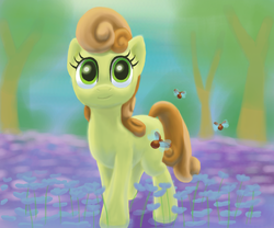 Size: 2000x1667 | Tagged: safe, artist:odooee, junebug, pony, g4, female, flower, mare, smiling, solo, walking