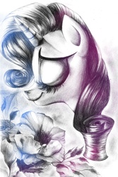 Size: 1146x1714 | Tagged: dead source, safe, artist:my-magic-dream, rarity, pony, g4, female, flower, solo, traditional art