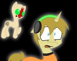 Size: 254x200 | Tagged: safe, artist:cutegal129, pony, unicorn, headphones, lowres, pewdiepie, ponified, scp foundation, scp-173