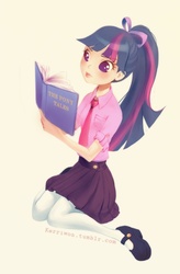 Size: 554x846 | Tagged: safe, artist:kerriwon, twilight sparkle, human, g4, book, female, humanized, mary janes, solo