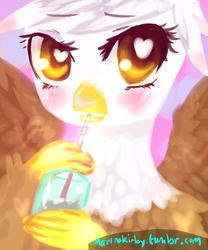 Size: 500x600 | Tagged: safe, artist:marinakirby, gilda, griffon, g4, 30 minute art challenge, drink, drinking straw, heart eyes, wingding eyes