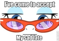 Size: 303x210 | Tagged: safe, rarity, g4, caption, glasses, roflbot, solo, text