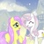 Size: 650x650 | Tagged: safe, artist:abra-kadabra, fleur-de-lis, fluttershy, g4, cute, eyes closed, fleurabetes, raised hoof, shyabetes, smiling, snow, snowfall