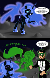 Size: 1165x1796 | Tagged: safe, artist:epulson, nightmare moon, princess celestia, g4, comic, crossover, green lantern, kyle rayner, moon