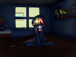 Size: 1600x1200 | Tagged: safe, artist:icefairy64, rainbow dash, pony, g4, bedroom, dark, female, morning ponies, solo, window